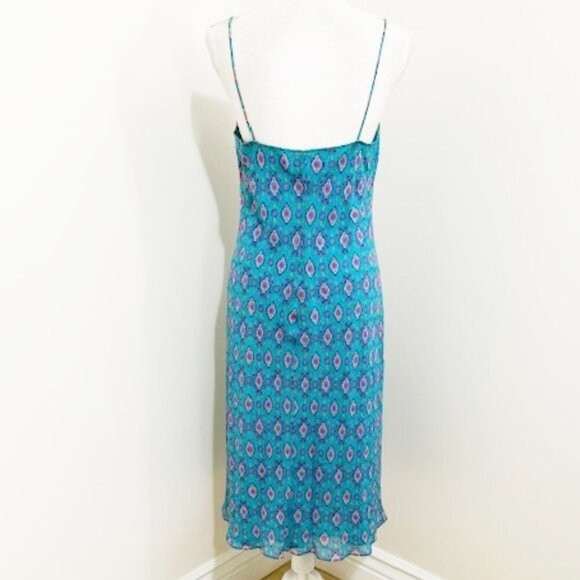 Ann Taylor Strappy Blue & Pink Silk Midi Slip Dress Y2K Size 10 - Picture 4 of 6